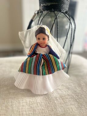 Traditional Multicolor Striped Folk Doll in White Dress - Kids Toys